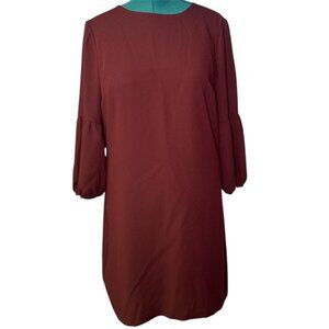 Ann Taylor Maroon Bell Sleeve Shift Dress Size 12